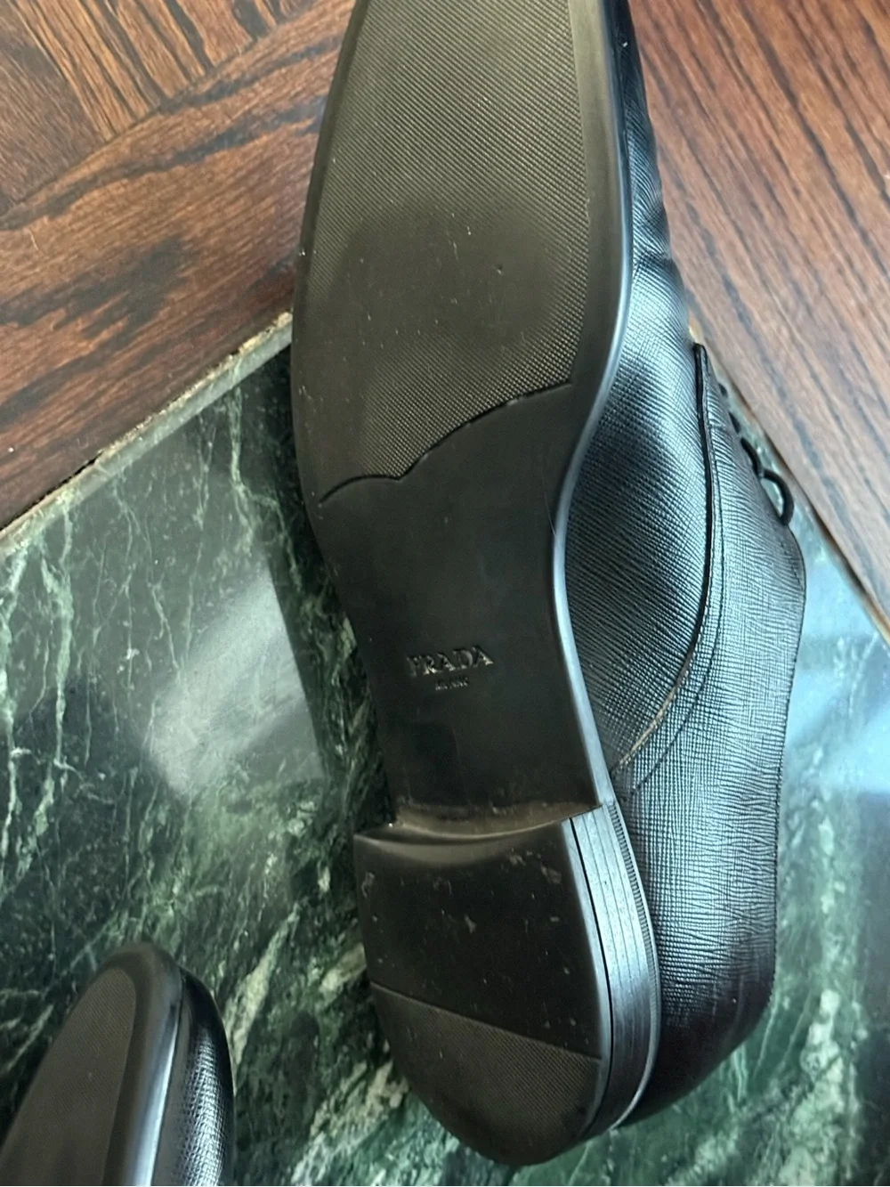 Prada Black Leather Derby Lace-Up Shoes well cared for by Fortune 500 executive